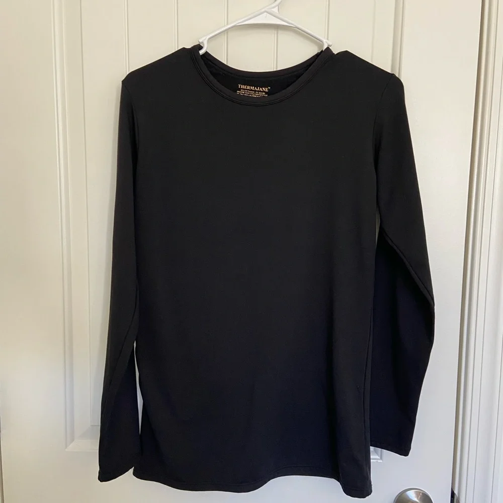 NWOT Thermajane women’s solid black fleece lined base under layer top small - Picture 1 of 5
